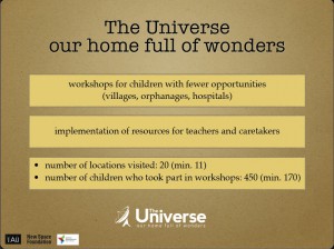 Slide describing project 'The Universe - our home full of wonders'